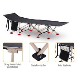 image-Single Portable Outdoor Military Sleeping Bed Camping Cot Black Outsunny