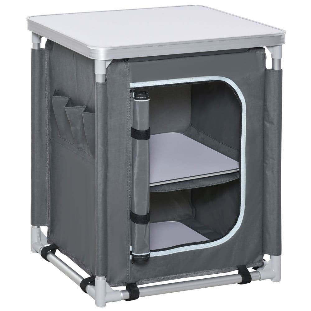 image-Outdoor 2-shelf Camping Cupboard Kitchen Station Cook Table Aluminum Outsunny