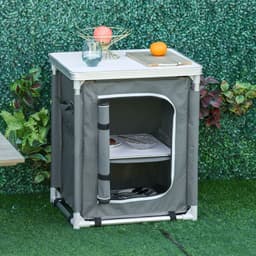 image-Outdoor 2-shelf Camping Cupboard Kitchen Station Cook Table Aluminum Outsunny