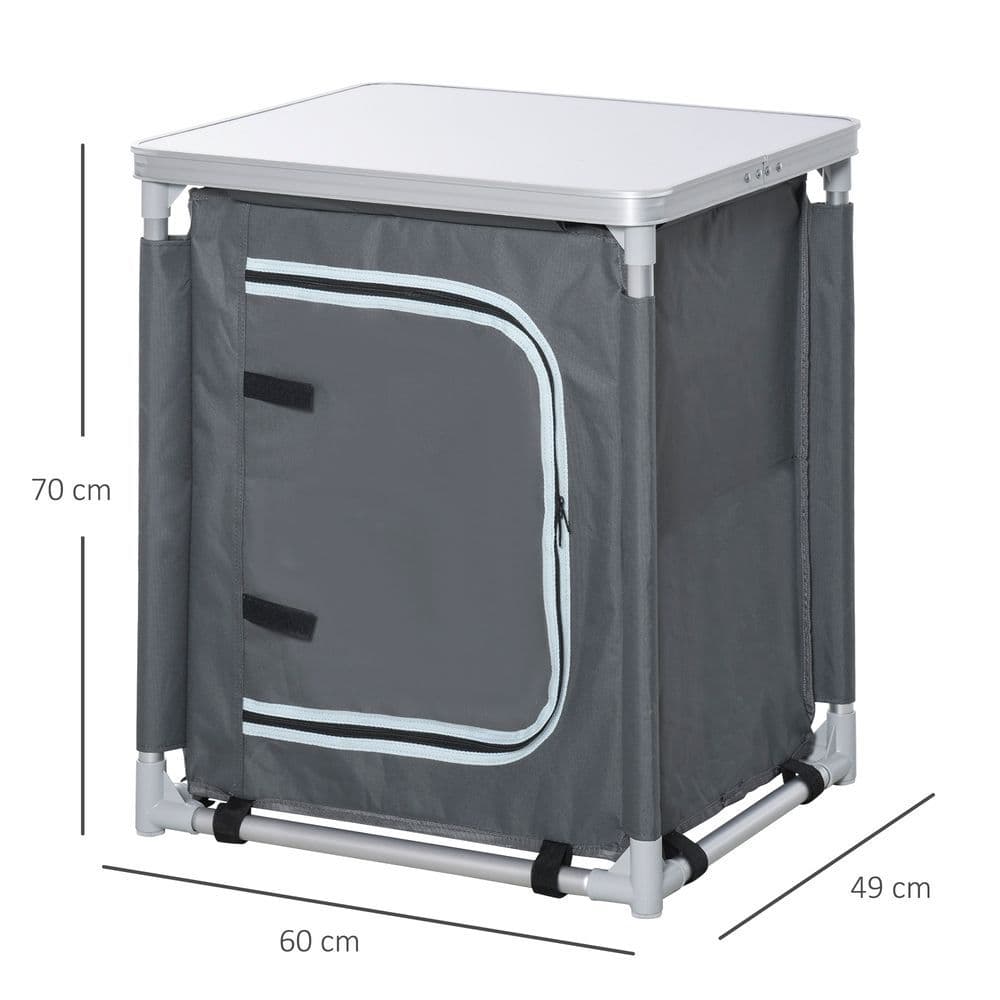 image-Outdoor 2-shelf Camping Cupboard Kitchen Station Cook Table Aluminum Outsunny