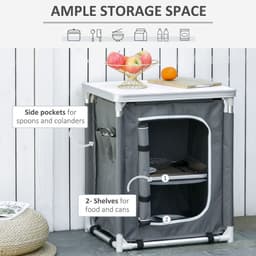 image-Outdoor 2-shelf Camping Cupboard Kitchen Station Cook Table Aluminum Outsunny
