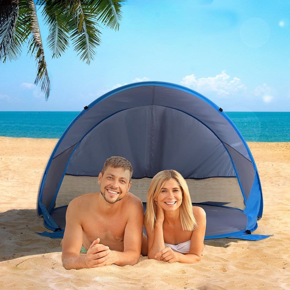 image-Portable Automatic Pop Up Beach Tent Outdoor Camp Shelter Blue Outsunny