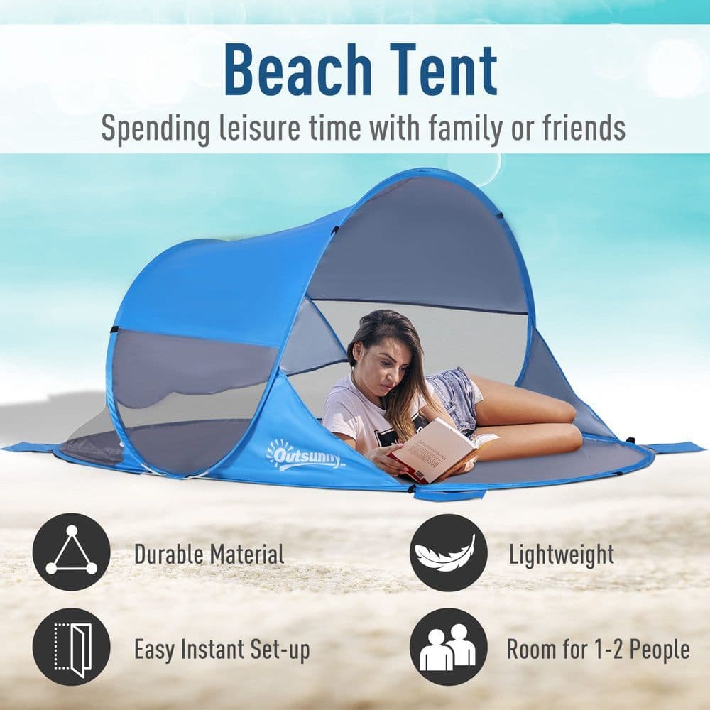 image-Portable Automatic Pop Up Beach Tent Outdoor Camp Shelter Blue Outsunny