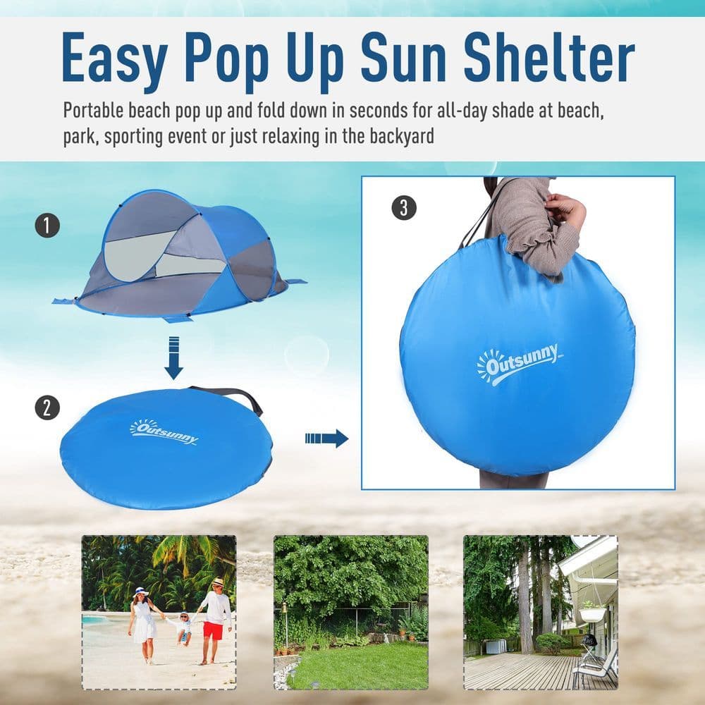 image-Portable Automatic Pop Up Beach Tent Outdoor Camp Shelter Blue Outsunny