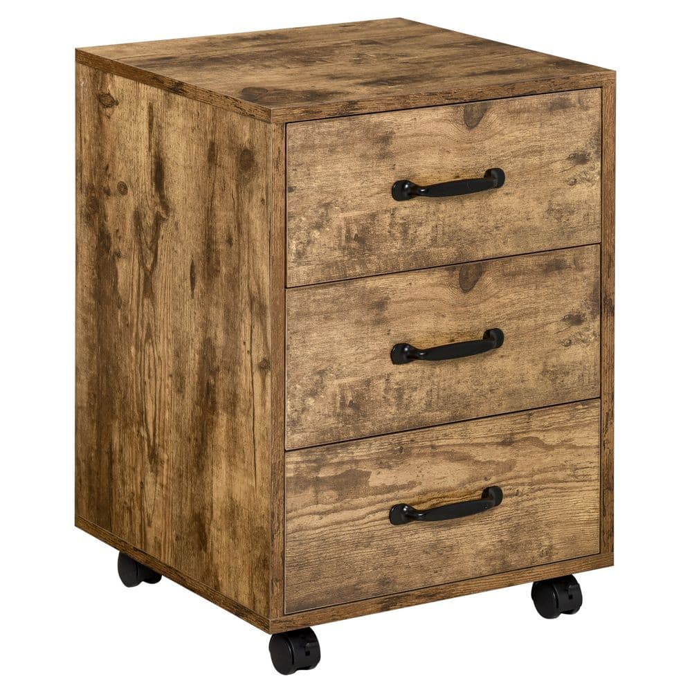 image-Rolling File Cabinet with 3 Drawers, Under Desk Mobile Filing Organizer HOMCOM