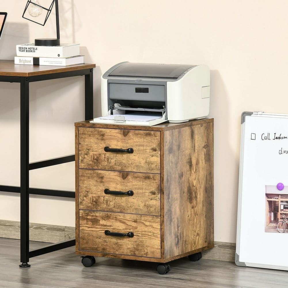 image-Rolling File Cabinet with 3 Drawers, Under Desk Mobile Filing Organizer HOMCOM