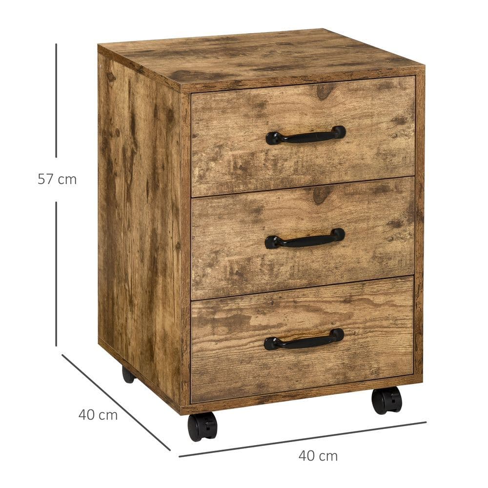 image-Rolling File Cabinet with 3 Drawers, Under Desk Mobile Filing Organizer HOMCOM