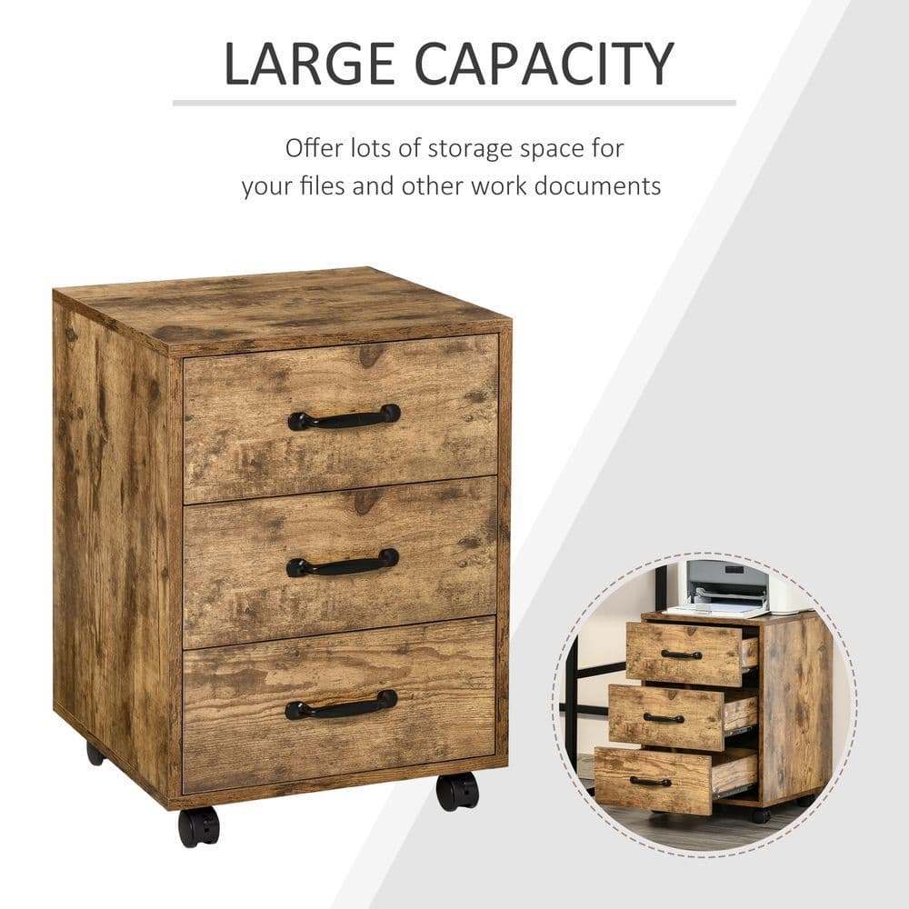 image-Rolling File Cabinet with 3 Drawers, Under Desk Mobile Filing Organizer HOMCOM