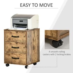 image-Rolling File Cabinet with 3 Drawers, Under Desk Mobile Filing Organizer HOMCOM