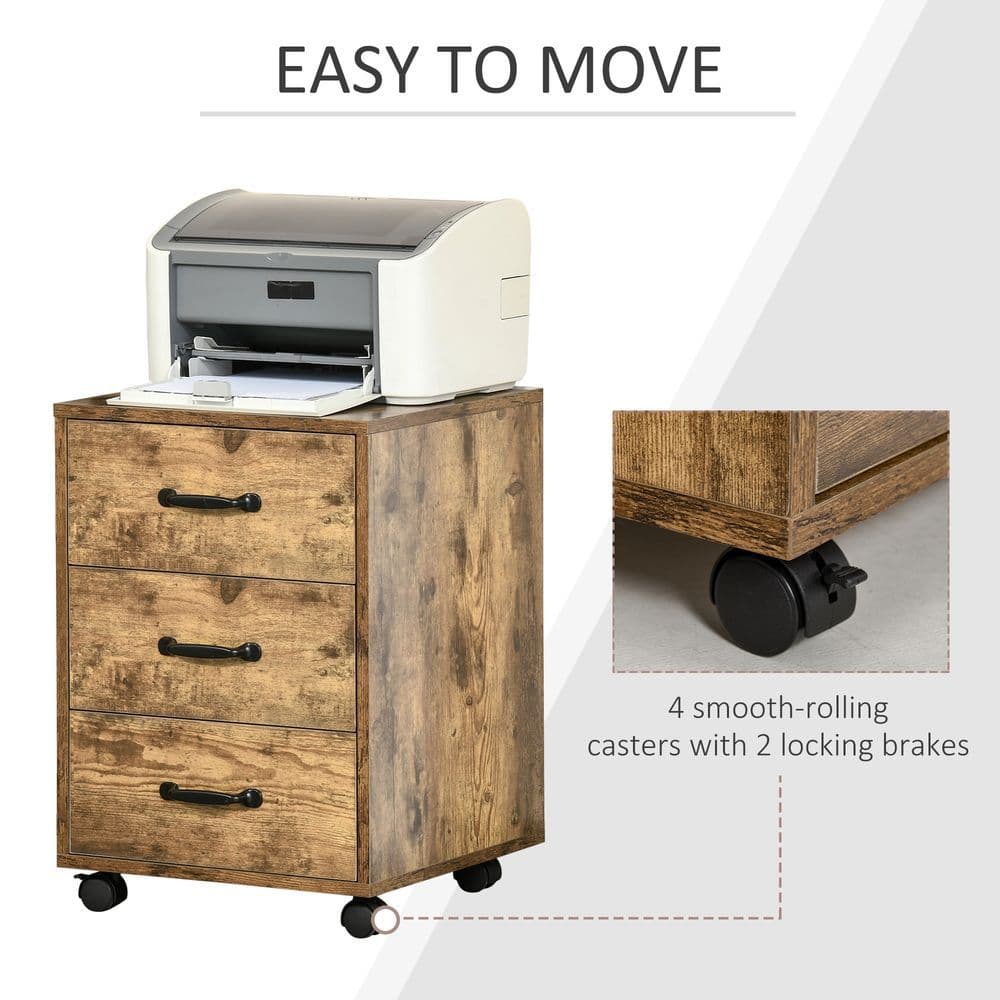 image-Rolling File Cabinet with 3 Drawers, Under Desk Mobile Filing Organizer HOMCOM