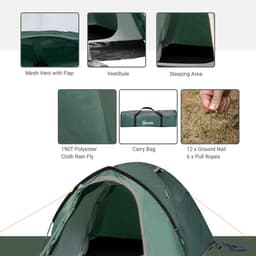 image-Compact Camping Tent w/ Vestibule & Mesh Vents for Hiking Green Outsunny