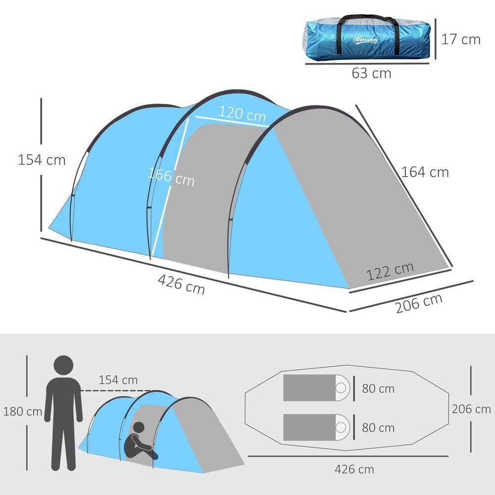 image-3 Man Camping Tent w/ 2 Rooms Porch Vents Rainfly Weather-Resistant Outsunny