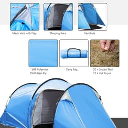 image-3 Man Camping Tent w/ 2 Rooms Porch Vents Rainfly Weather-Resistant Outsunny