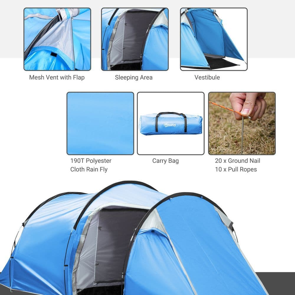 image-3 Man Camping Tent w/ 2 Rooms Porch Vents Rainfly Weather-Resistant Outsunny