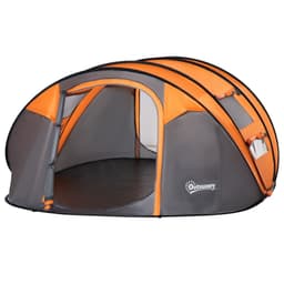 image-Camping Tent Dome Pop-up Tent with Windows for 4-5 Person Orange Outsunny