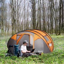 image-Camping Tent Dome Pop-up Tent with Windows for 4-5 Person Orange Outsunny
