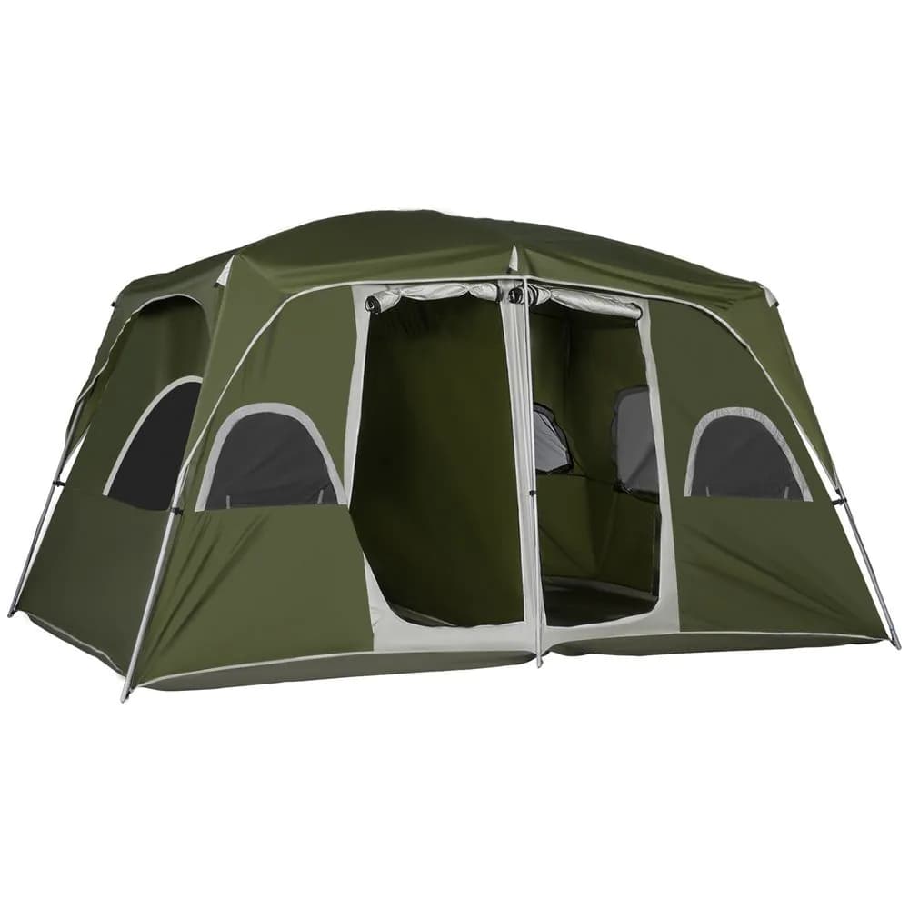 image-Camping Tent, Family Tent 4-8 Person 2 Room Easy Set Up, Green Outsunny