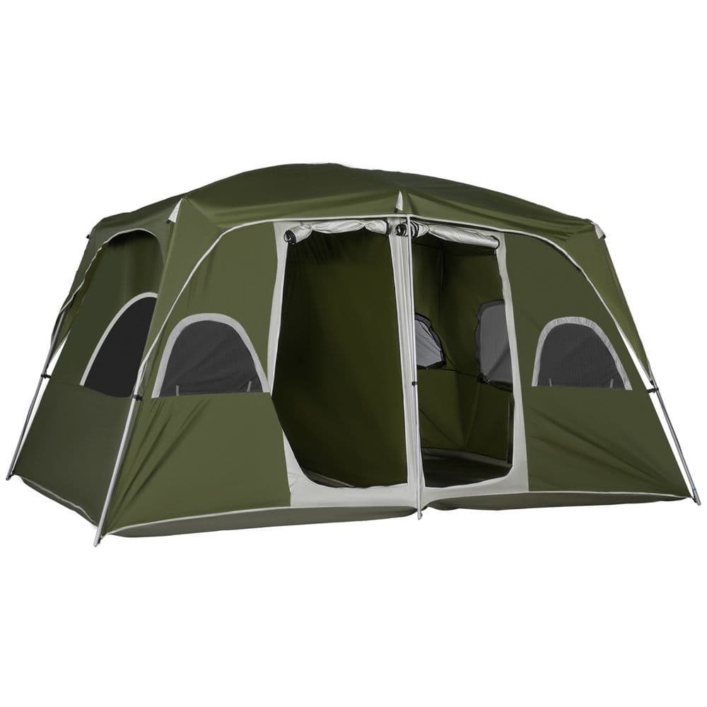 image-Camping Tent, Family Tent 4-8 Person 2 Room Easy Set Up, Green Outsunny