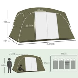 image-Camping Tent, Family Tent 4-8 Person 2 Room Easy Set Up, Green Outsunny