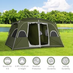 image-Camping Tent, Family Tent 4-8 Person 2 Room Easy Set Up, Green Outsunny