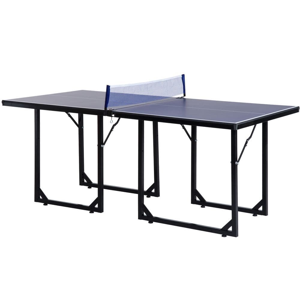 image-Tennis Table Ping Pong Foldable with Net Game Steel 183cm Indoor, Blue HOMCOM