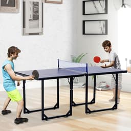 image-Tennis Table Ping Pong Foldable with Net Game Steel 183cm Indoor, Blue HOMCOM
