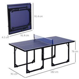 image-Tennis Table Ping Pong Foldable with Net Game Steel 183cm Indoor, Blue HOMCOM