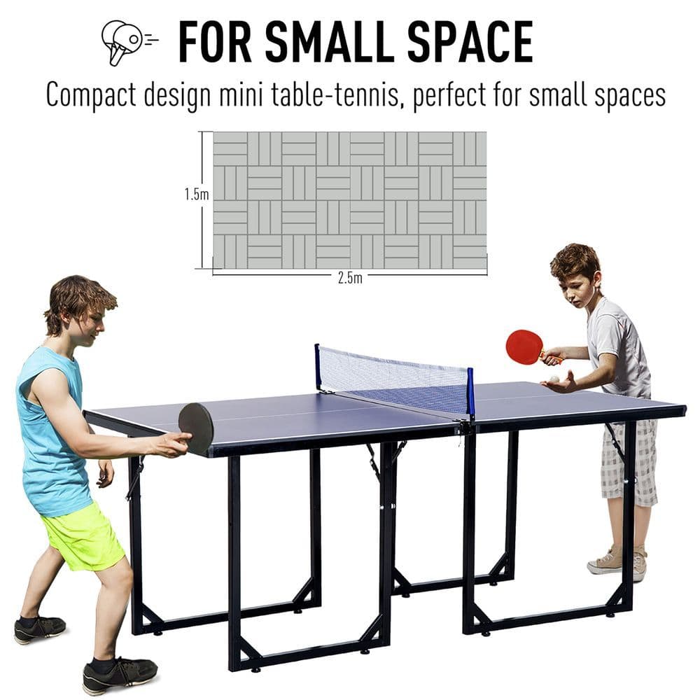 image-Tennis Table Ping Pong Foldable with Net Game Steel 183cm Indoor, Blue HOMCOM