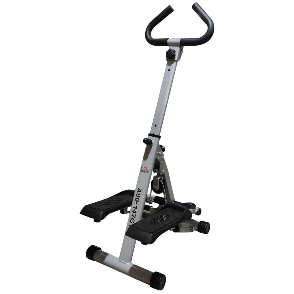 image-Foldable Stepper Adjustable Step Machine w/ Handlebar LCD Display, Grey HOMCOM