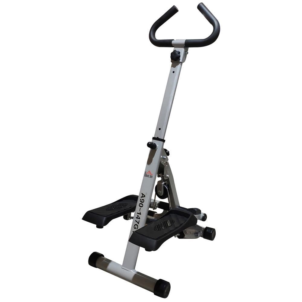 image-Foldable Stepper Adjustable Step Machine w/ Handlebar LCD Display, Grey HOMCOM