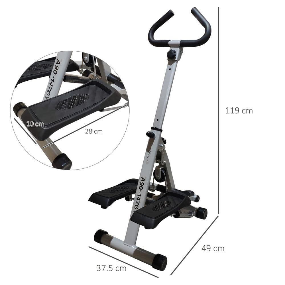 image-Foldable Stepper Adjustable Step Machine w/ Handlebar LCD Display, Grey HOMCOM