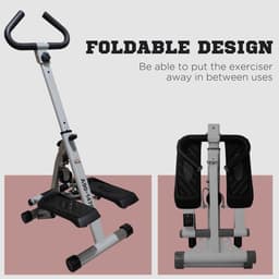 image-Foldable Stepper Adjustable Step Machine w/ Handlebar LCD Display, Grey HOMCOM