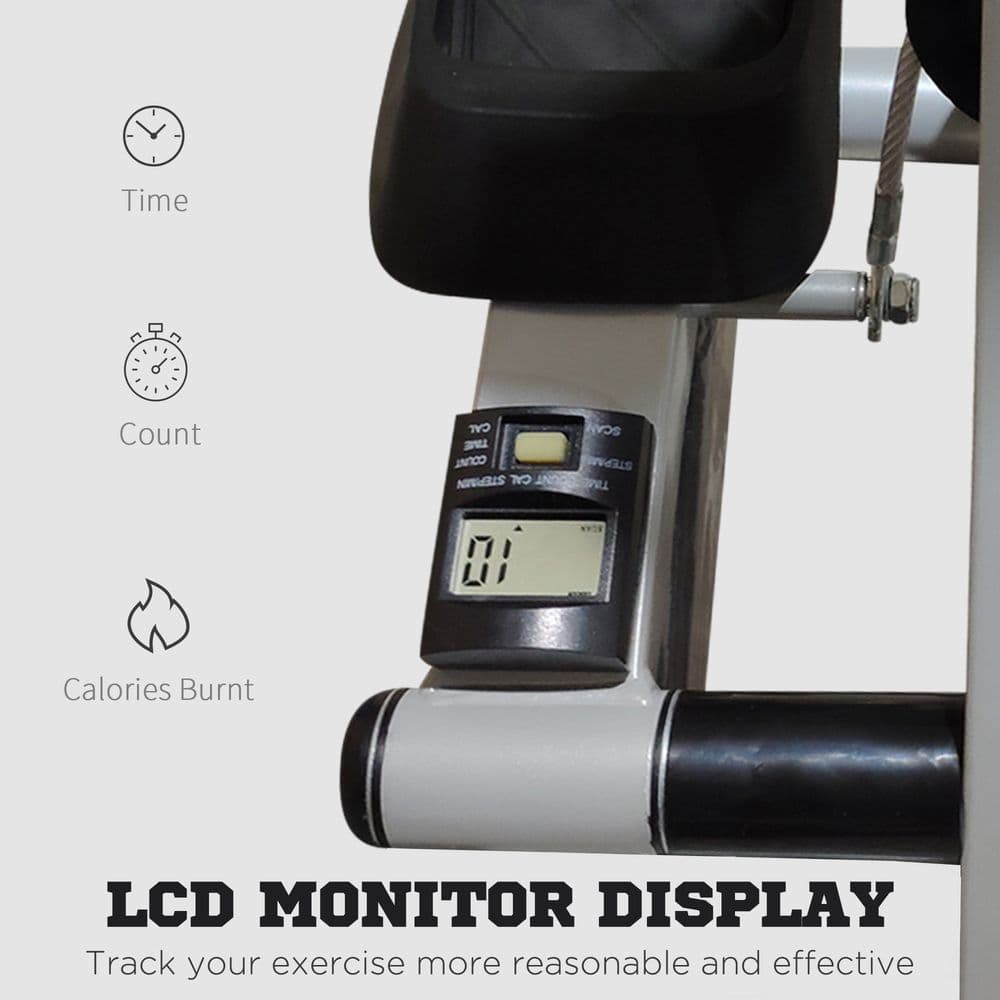 image-Foldable Stepper Adjustable Step Machine w/ Handlebar LCD Display, Grey HOMCOM