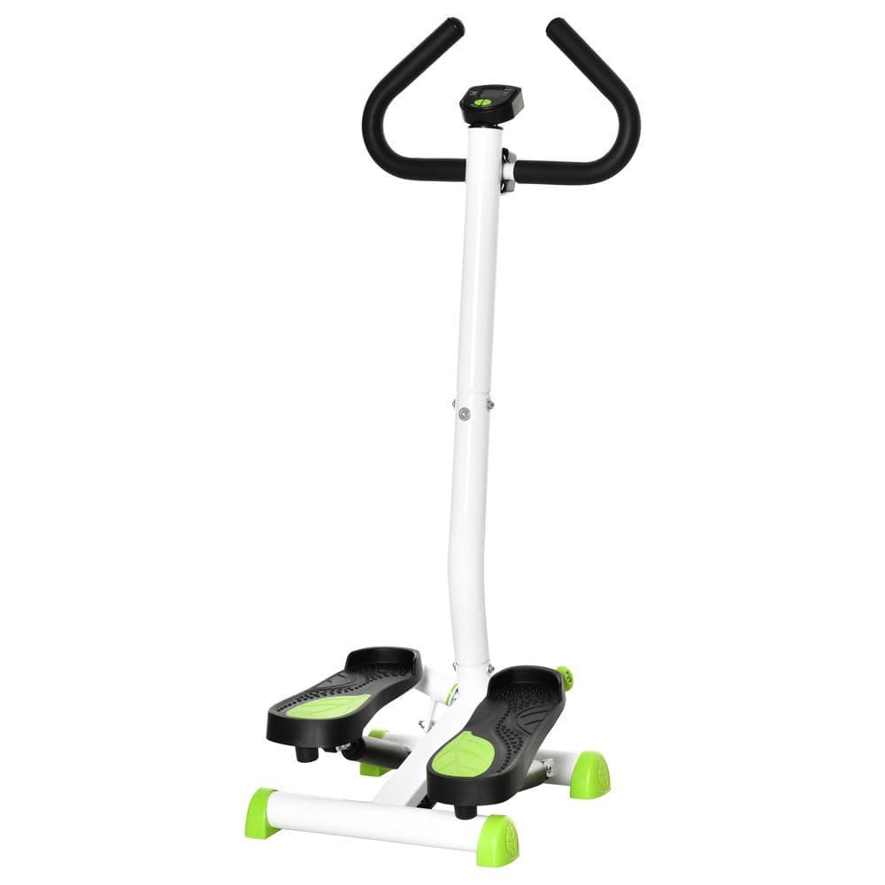 image-Adjustable Stepper Aerobic Ab Exercise Machine LCD Screen Handle, White HOMCOM