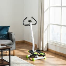 image-Adjustable Stepper Aerobic Ab Exercise Machine LCD Screen Handle, White HOMCOM
