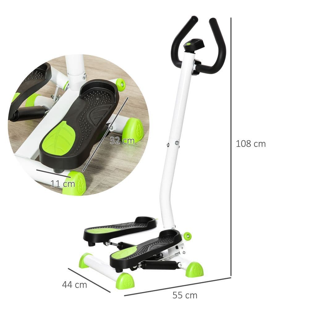 image-Adjustable Stepper Aerobic Ab Exercise Machine LCD Screen Handle, White HOMCOM