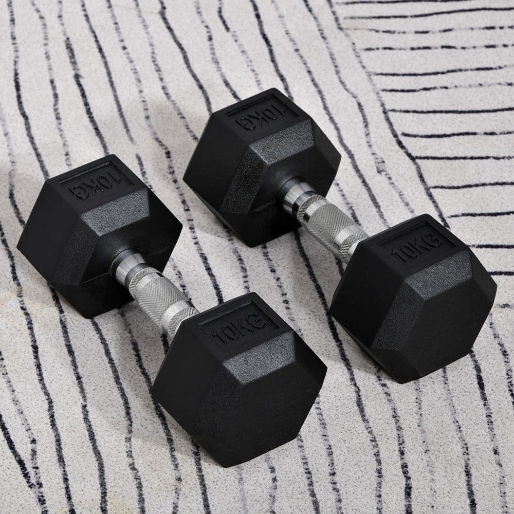 image-Hexagonal Dumbbells Kit Weight Lifting Exercise for Home Fitness 2x10kg HOMCOM
