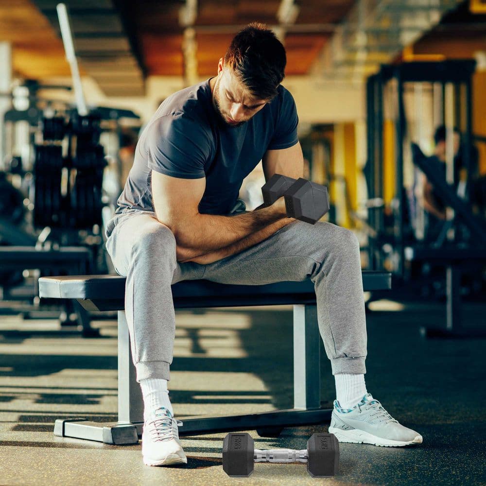image-Hexagonal Dumbbells Kit Weight Lifting Exercise for Home Fitness 2x5kg HOMCOM