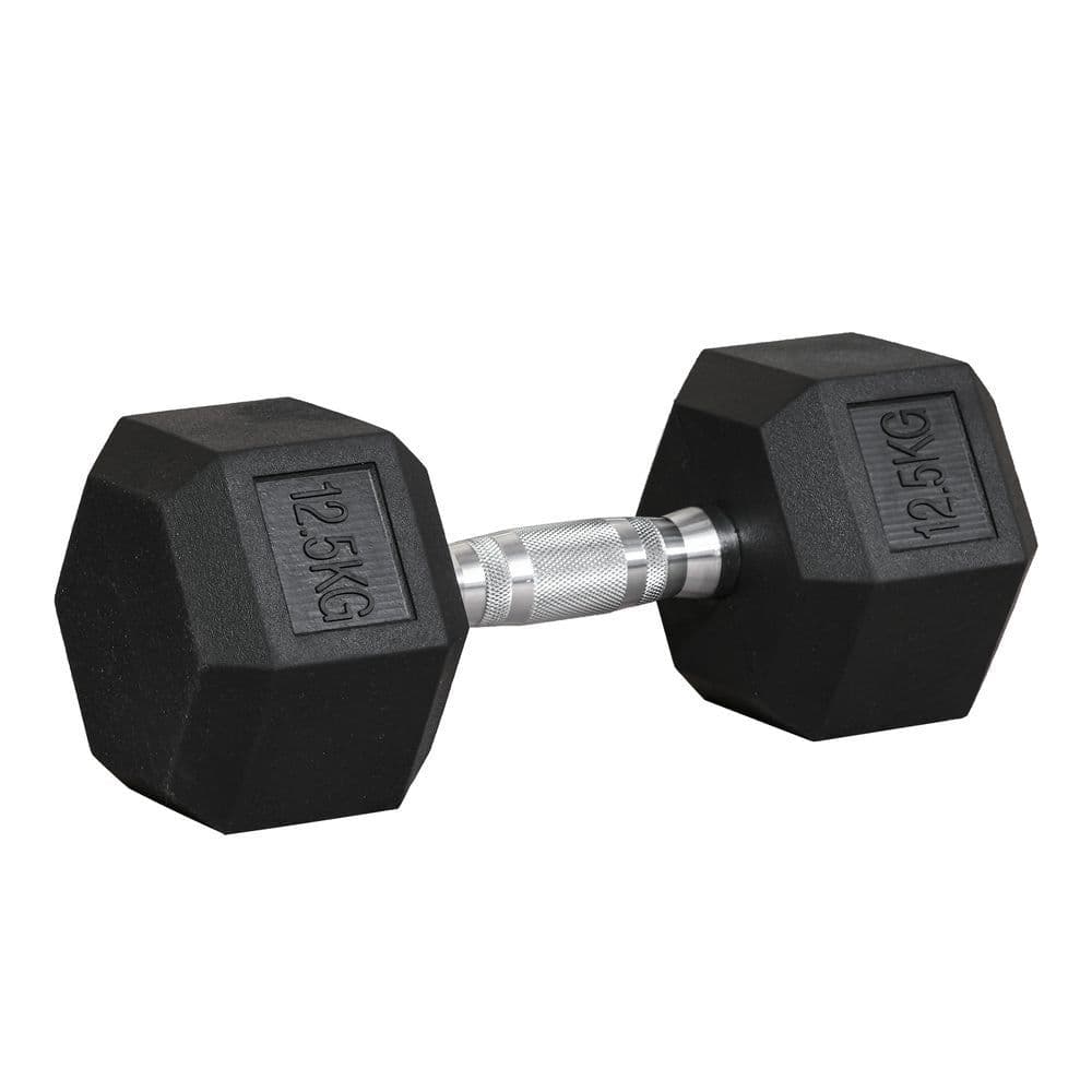 image-12.5KG Single Rubber Hex Dumbbell Portable Hand Weights for Home Gym HOMCOM