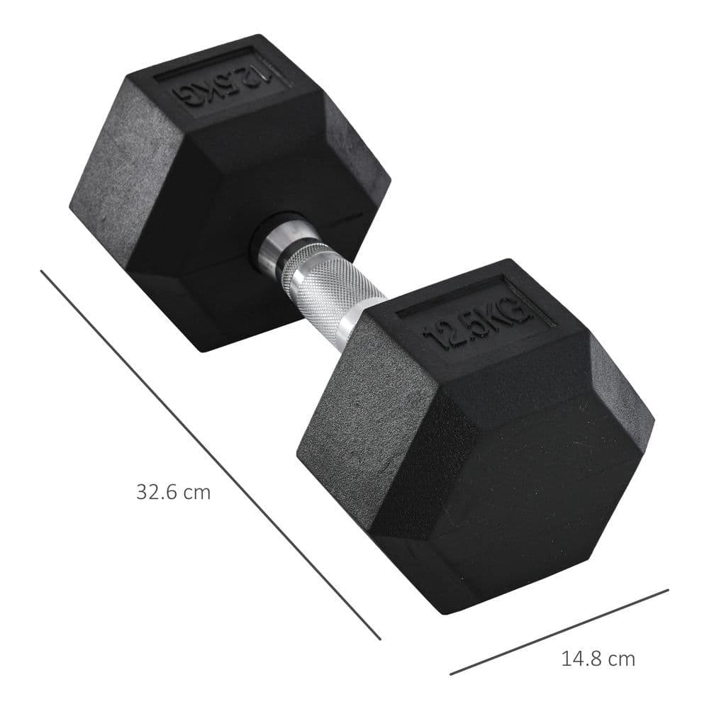 image-12.5KG Single Rubber Hex Dumbbell Portable Hand Weights for Home Gym HOMCOM