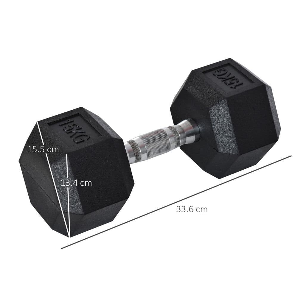 image-15KG Single Rubber Hex Dumbbell Portable Hand Weights Home Gym HOMCOM