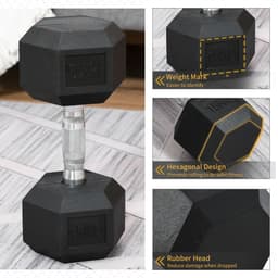 image-15KG Single Rubber Hex Dumbbell Portable Hand Weights Home Gym HOMCOM