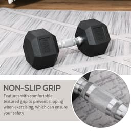 image-15KG Single Rubber Hex Dumbbell Portable Hand Weights Home Gym HOMCOM