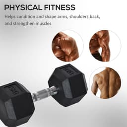 image-15KG Single Rubber Hex Dumbbell Portable Hand Weights Home Gym HOMCOM