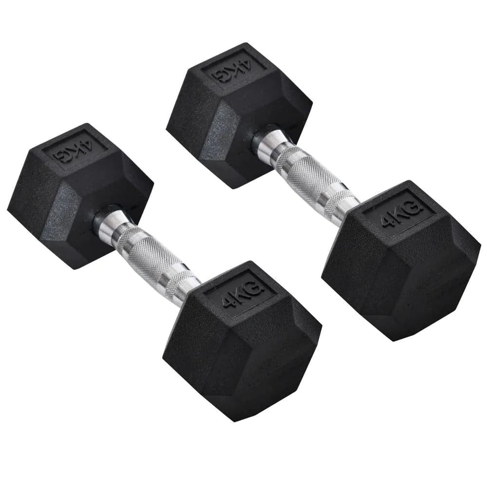 image-Hexagonal Dumbbells Kit Weight Lifting Exercise for Home Fitness 2x4kg HOMCOM
