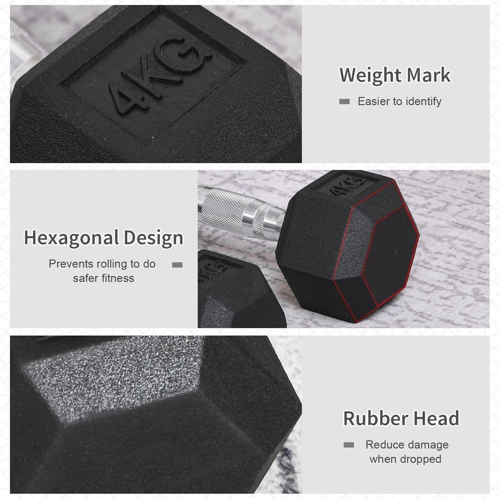 image-Hexagonal Dumbbells Kit Weight Lifting Exercise for Home Fitness 2x4kg HOMCOM