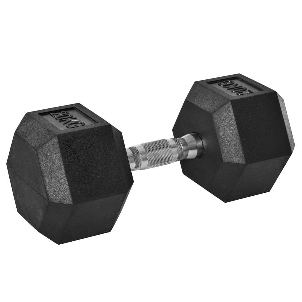 image-20KG Single Rubber Hex Dumbbell Portable Hand Weights Dumbbell Home Gym HOMCOM