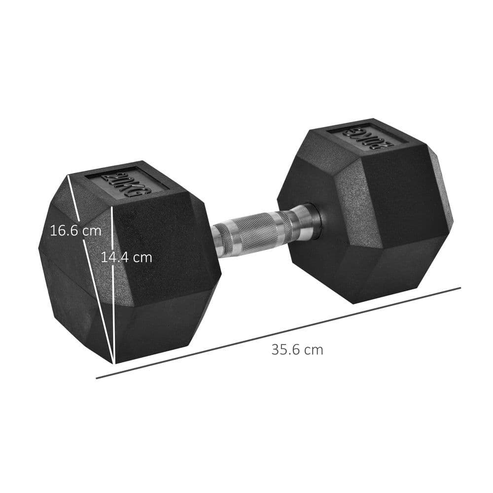 image-20KG Single Rubber Hex Dumbbell Portable Hand Weights Dumbbell Home Gym HOMCOM