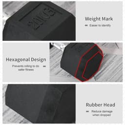 image-20KG Single Rubber Hex Dumbbell Portable Hand Weights Dumbbell Home Gym HOMCOM