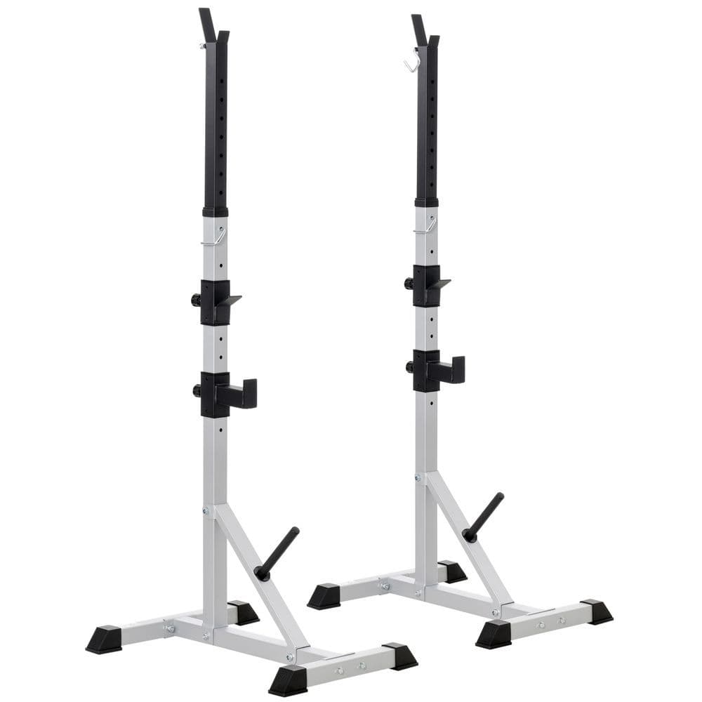 image-Adjust Pair of Barbell Squat Racks Stand Weight Lifting Bench Press Gym HOMCOM